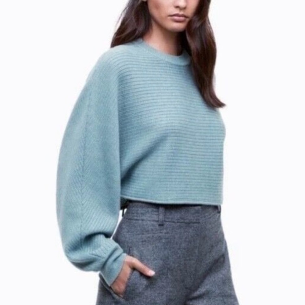 Aritzia‎ Wilfred Free Sky Blue 100% Merino Wool Cropped Lolan Sweater Size 2
